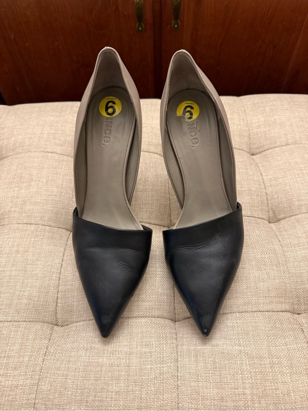 Vince Two-Tone Pointed Toe Heels - Black and Grey